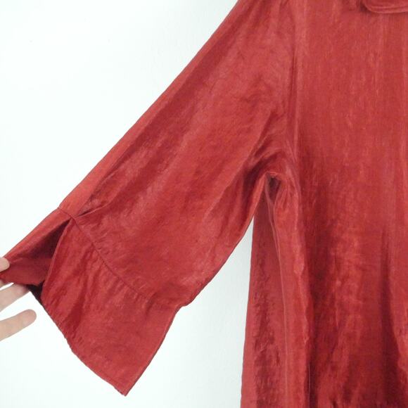 Ali Miles 1X Jacket Lagenlook Artsy Trapeze Hem Lightweight Shiny Classic - Picture 7 of 8